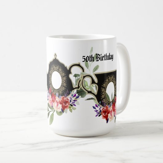 Black Floral Teapot Aftermiddag Tea 50th Birthday Koffiemok (Voorkant rechts)