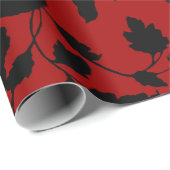 Black Floral Toile on Red Cadeaupapier (Rol Hoek)