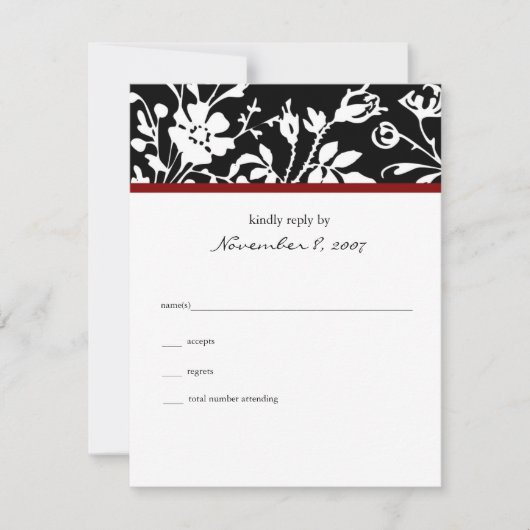 Black Floral Top Response Card RSVP Kaartje (Voorkant)