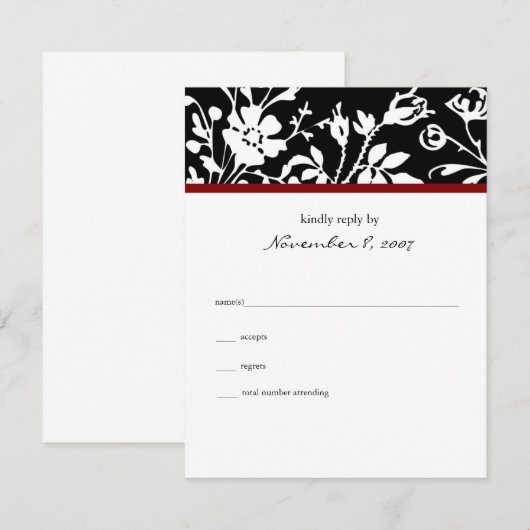 Black Floral Top Response Card RSVP Kaartje (Voorkant / Achterkant)
