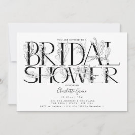 Black Floral Typography Wedding Vrijgezellenfeest Kaart