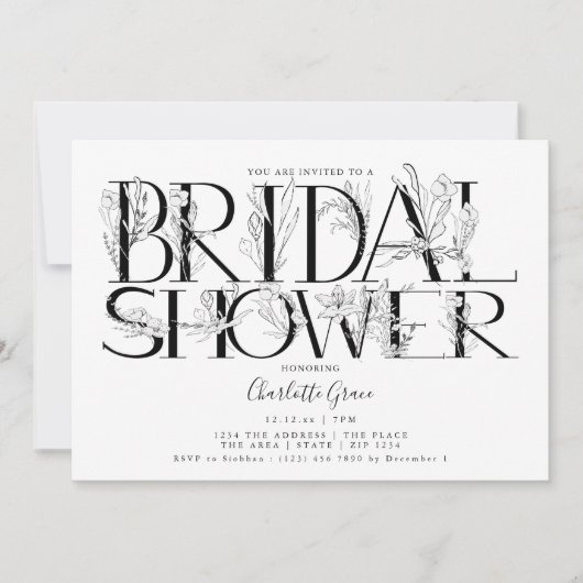 Black Floral Typography Wedding Vrijgezellenfeest Kaart (Voorkant)