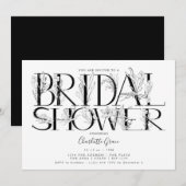 Black Floral Typography Wedding Vrijgezellenfeest Kaart (Voorkant / Achterkant)