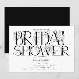 Black Floral Typography Wedding Vrijgezellenfeest Kaart