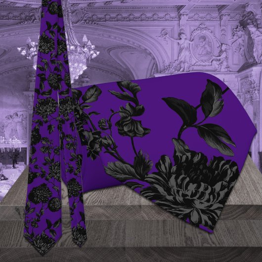 Black Floral Vine Wedding Gothic Paars Stropdas