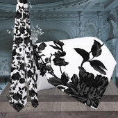 Black Floral Vine Wedding White Stropdas