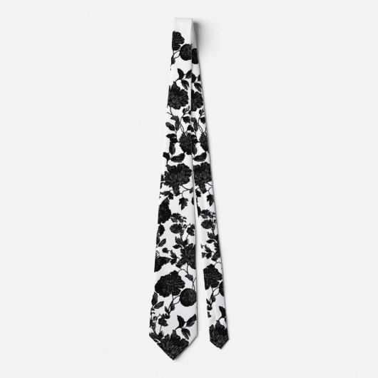 Black Floral Vine Wedding White Stropdas (Voorkant)