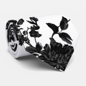 Black Floral Vine Wedding White Stropdas (Opgerold)