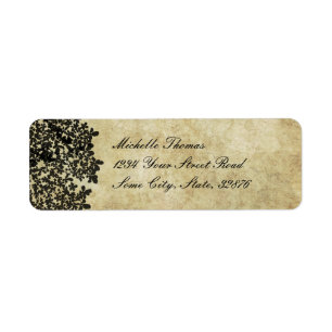 Black Floral Vintage Wedding Address Etiket