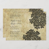 Black Floral Vintage Wedding Invitting Kaart (Voorkant / Achterkant)