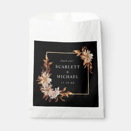 Black Floral Wedding Bedankzakje (Voorkant)