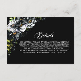 Black Floral Wedding Details Enclosure Card Informatiekaartje