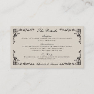 Black Floral Wedding Details Enclosure Card Informatiekaartje