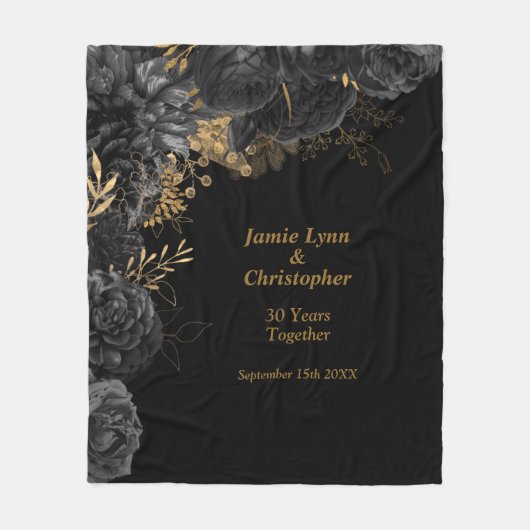 Black Floral Wedding Jubileum Fleece Blanket Deken (Voorkant)
