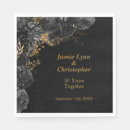 Black Floral Wedding Jubileum Napkins Servet