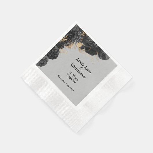 Black Floral Wedding Jubileum Napkins Servet (Hoek)