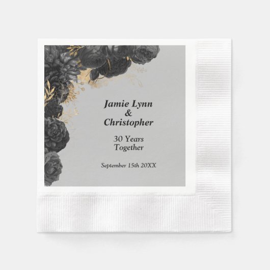 Black Floral Wedding Jubileum Napkins Servet (Voorkant)