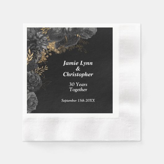 Black Floral Wedding Jubileum Napkins Servet (Voorkant)