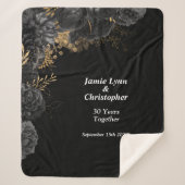 Black Floral Wedding Jubileum Sherpa Blanket Sherpa Deken (Voorkant)