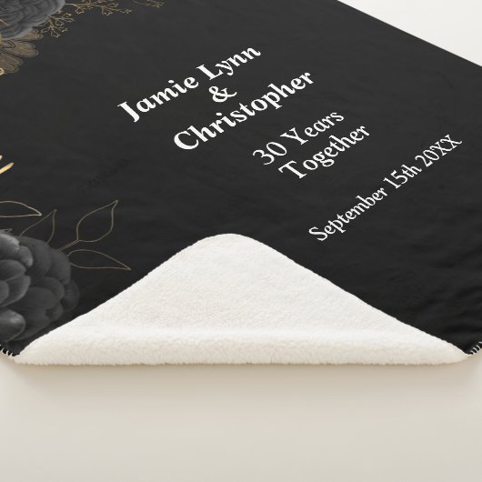 Black Floral Wedding Jubileum Sherpa Blanket Sherpa Deken (3/4)