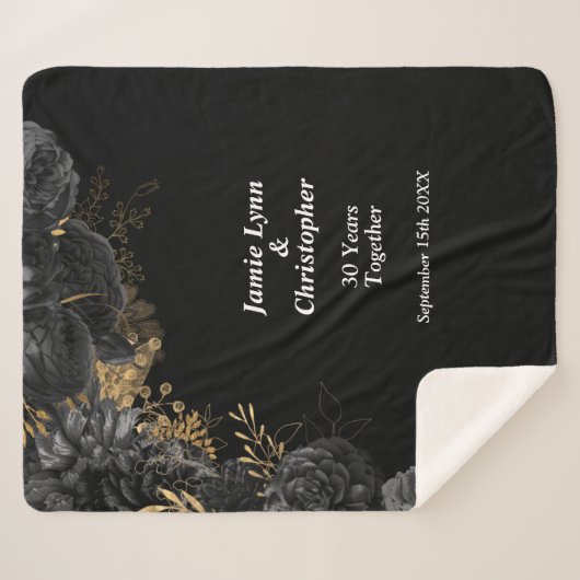 Black Floral Wedding Jubileum Sherpa Blanket Sherpa Deken (Voorkant (horizontaal))