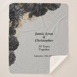 Black Floral Wedding Jubileum Sherpa Blanket Sherpa Deken