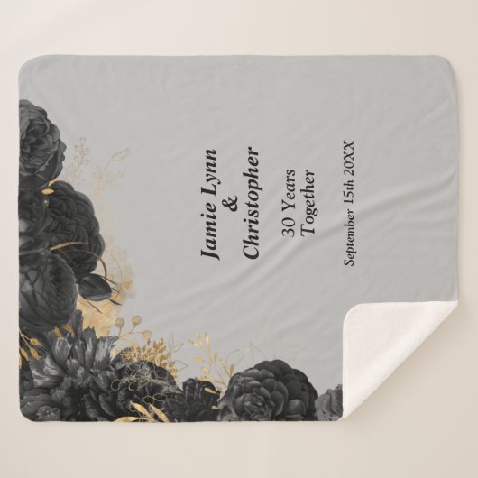 Black Floral Wedding Jubileum Sherpa Blanket Sherpa Deken (Voorkant (horizontaal))