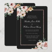 Black Floral Wedding Kaart (Voorkant / Achterkant)