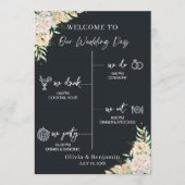 Black Floral Wedding Program & Timeline Card Programmakaart (Voorkant)