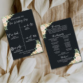 Black Floral Wedding Program & Timeline Card Programmakaart