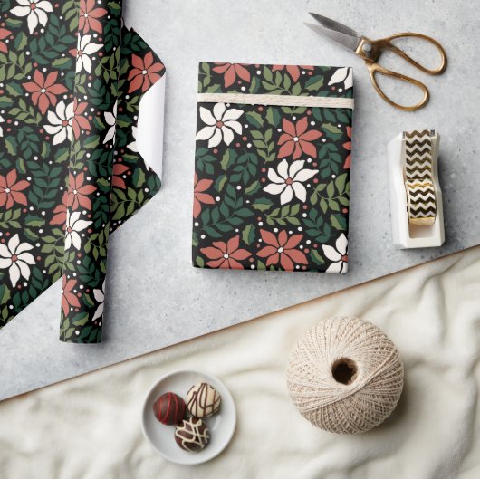 Black Floral Wildflower Kerst inpakpapier (Crafts)