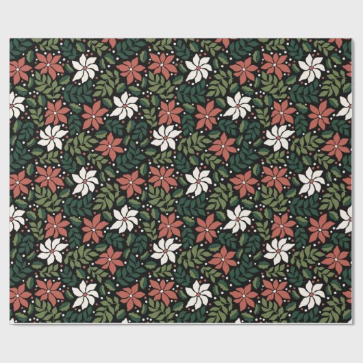 Black Floral Wildflower Kerst inpakpapier (Vlak)