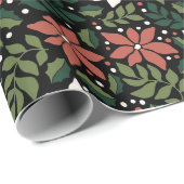 Black Floral Wildflower Kerst inpakpapier (Rol Hoek)
