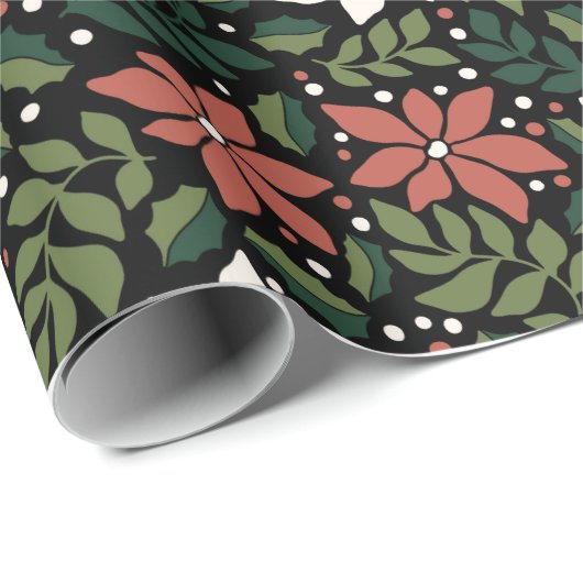 Black Floral Wildflower Kerst inpakpapier (Rol Hoek)