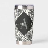 Black Floral William Morris Elegant Monogram Geïsoleerde Drinkbeker (Voorkant)