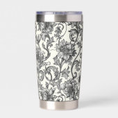 Black Floral William Morris Elegant Monogram Geïsoleerde Drinkbeker (Achterkant)