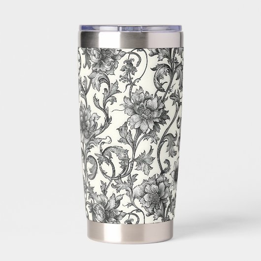 Black Floral William Morris Elegant Monogram Geïsoleerde Drinkbeker (Achterkant)