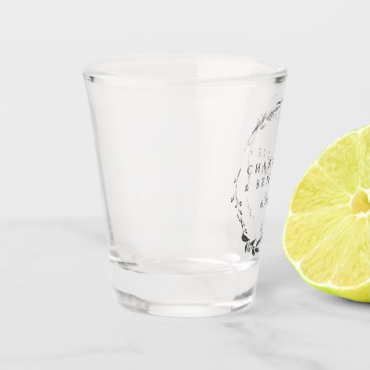 Black Floral Wreath Personalized Wedding Date Shot Glas (Links)