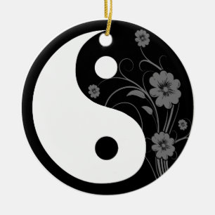 Black Floral Yin Yang Keramisch Ornament