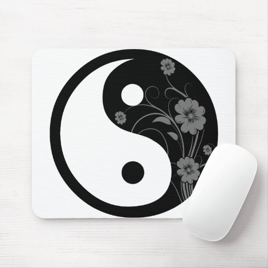 Black Floral Yin Yang Muismat (Met muis)