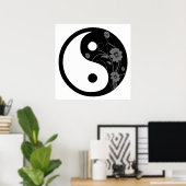 Black Floral Yin Yang Symbol Poster (Thuiskantoor)