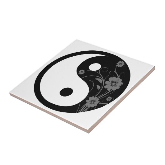 Black Floral Yin Yang Tegel Tegeltje (Zijkant)