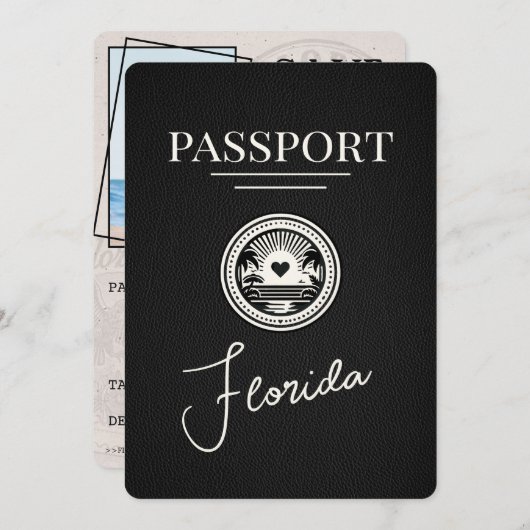 Black Florida Passport Bewaar de datum Save The Date (Voorkant / Achterkant)