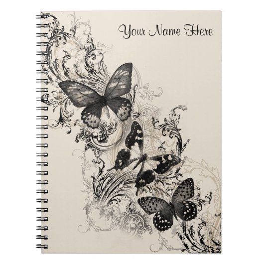 Black Flourish Butterflies Notitieboek (Voorkant)