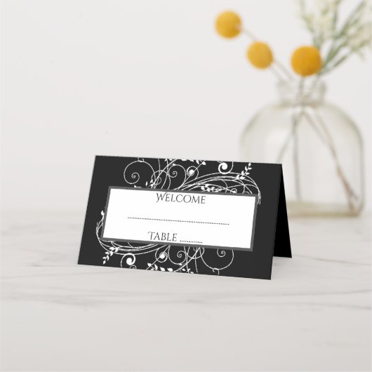 Black Flourish Reception Place Card Plaatskaartje (Voorkant)