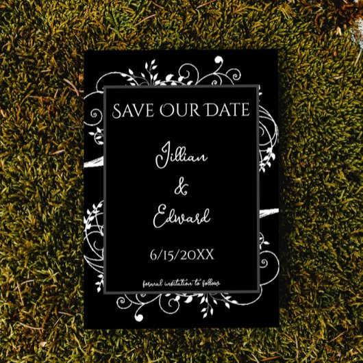 Black Flourish Save the Date Notice Aankondiging
