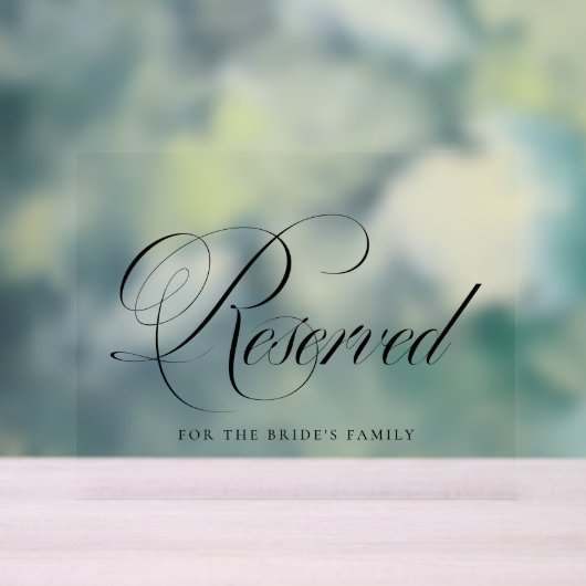 Black Flourish Script Gereserveerde bruiloft Acryl Bord (Neutraal)