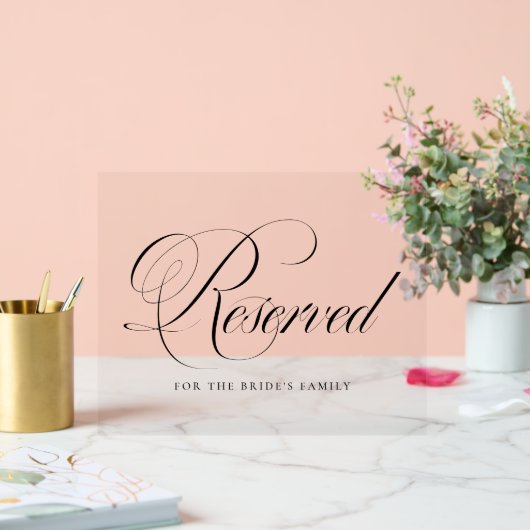 Black Flourish Script Gereserveerde bruiloft Acryl Bord (Huwelijk)