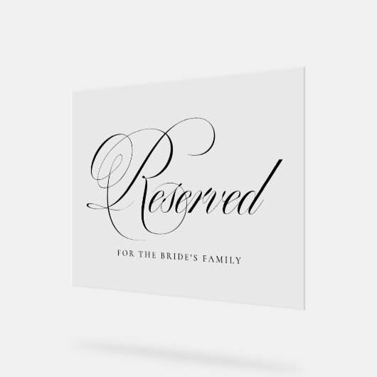 Black Flourish Script Gereserveerde bruiloft Acryl Bord (Hoek)