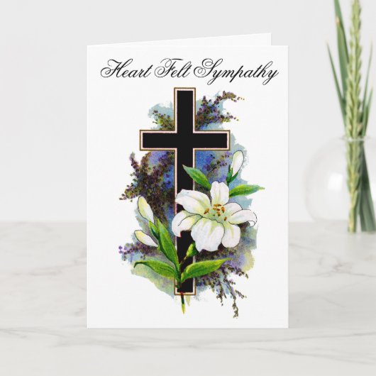 Black Flower Cross Sympathy Card 12 Kaart (Voorkant)